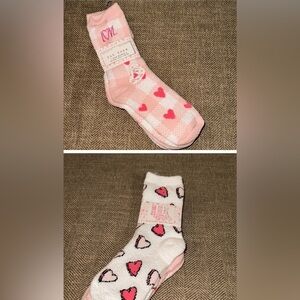 NWT Rae Dunn Pink/White Fuzzy Heart Micro Cozy Crew Socks 3 pair Valentine’s Day